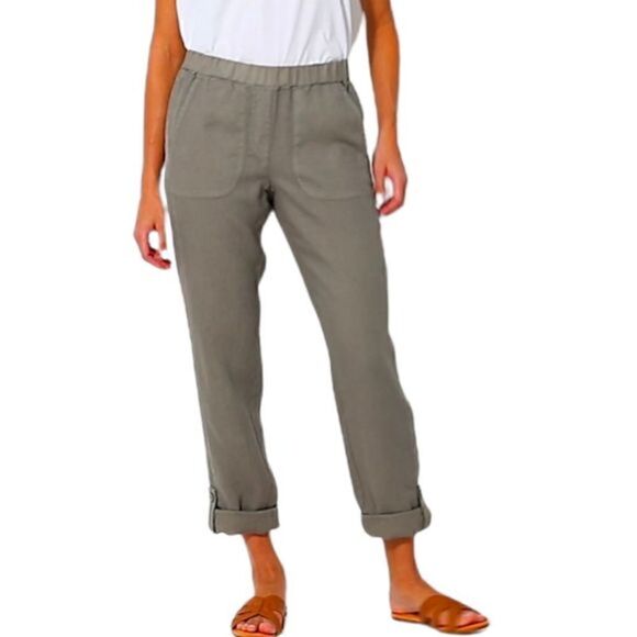 PURE J.JILL 100% Linen Green Garment-Dyed Linen Pants Size XS Petite - Picture 1 of 7